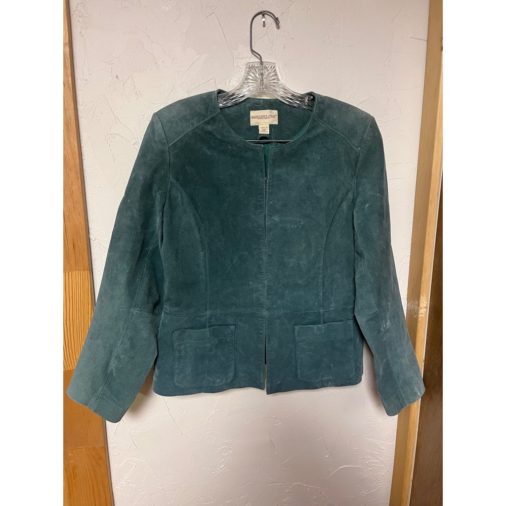 Monterey Bay Women Green Genuine Leather Suede Blazer Jacket‎ Size 10